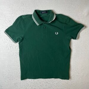 Fred Perry Polo Shirt Green White Trim Mens Size M Short Sleeve Classic Logo
